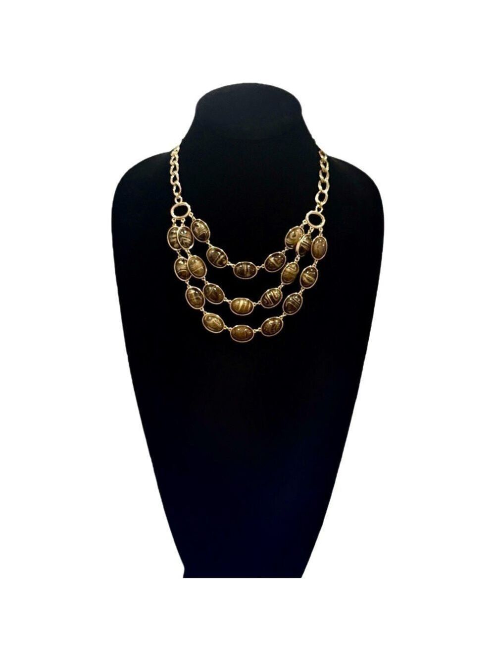 Talbots Tiger's Eye Multi Strand Bib Necklace